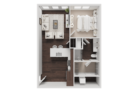 Floor plan for 1 bed, 1 bath, 690 sqft